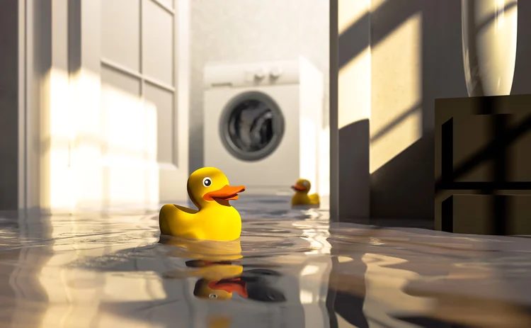 Flooded basement with floating rubber ducks