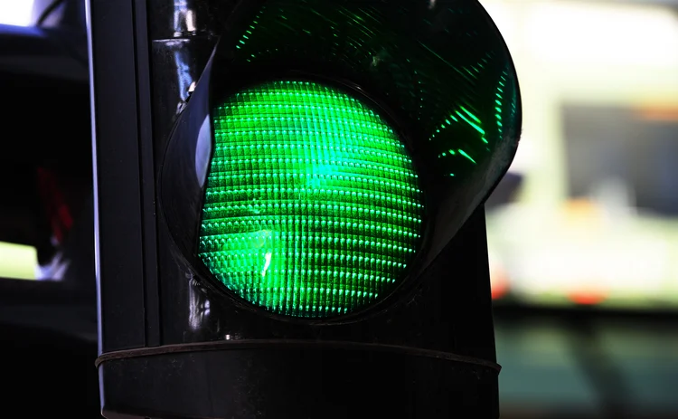 up-close image of a green traffic light